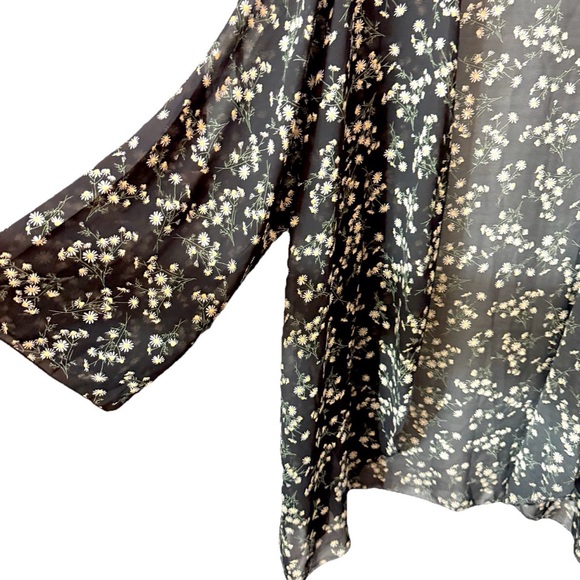 SHEIN Curve Black Floral Sheer Open Front Kimono Cover Up Boho Plus Size 2X - Picture 2 of 5